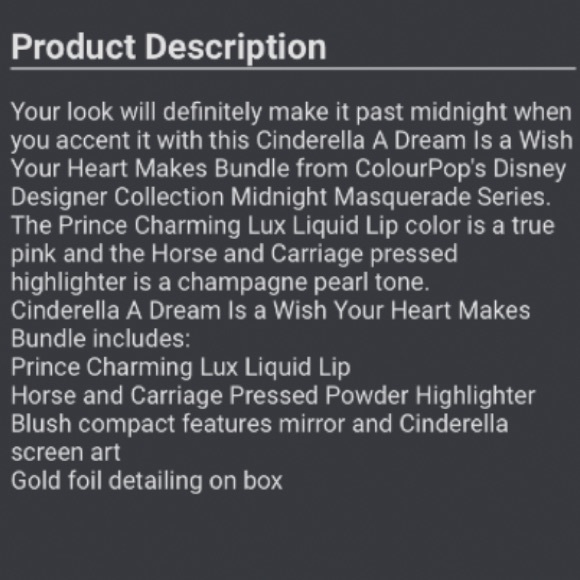 Colourpop Disney Designer Collection Cinderella Lipstick Highlighter Bundle - Picture 5 of 9